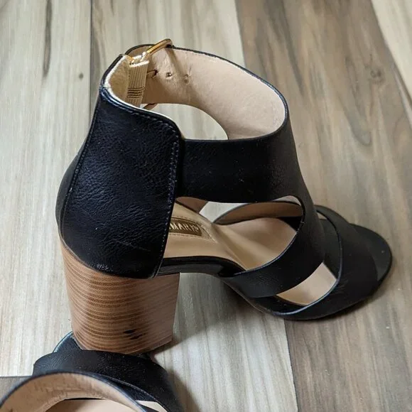 Primark Women's Blocked Heel Sandals Gold Buckle Black Strap 3 1/2” Heel… - Picture 12 of 14